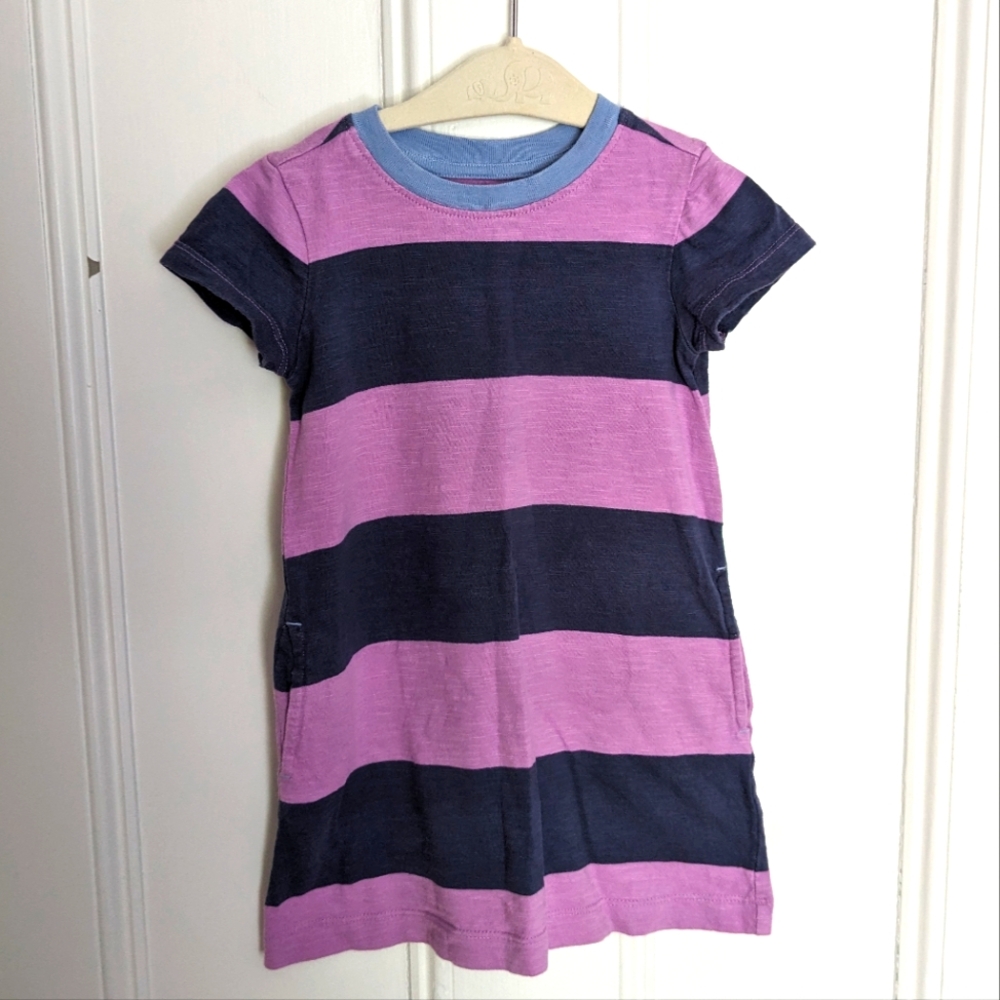 Primary Purple and Navy Striped Short Sleeve Dress